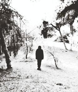 Rear view of people on snow covered landscape