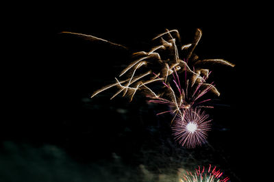 Low angle view of firework display at night