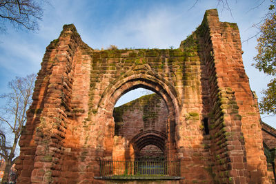 Low angle view of  the ruins of st john's church, chester,