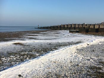 Scenic view of sea against clear sky