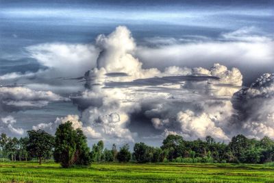 Scenic view of landscape against cloudy sky