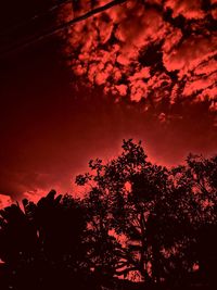 Low angle view of silhouette trees against dramatic sky