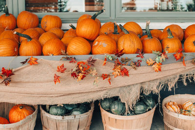 Pumpkins for sale at market stall