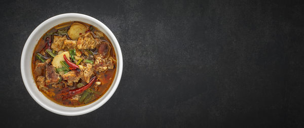 High angle view of food in bowl on table