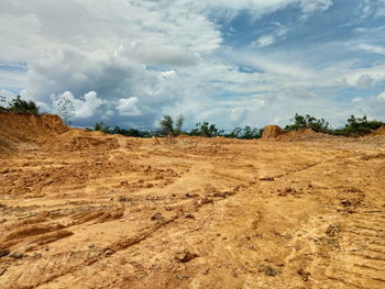 Panoramic view of arid landscape against sky