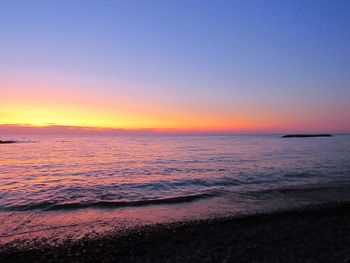 Scenic view of sea against clear sky during sunset