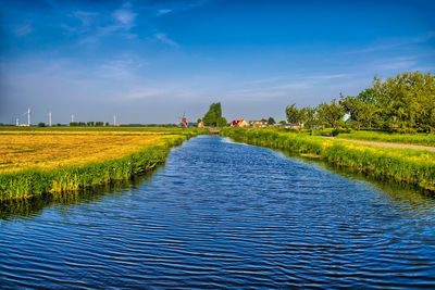 Scenic view of river amidst field against sky
