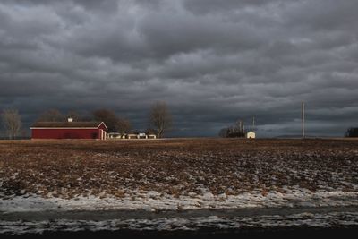 Scenic view of field against cloudy sky
