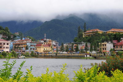 Town with mountain range in background