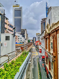 High angle view of buildings in city