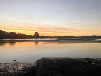 Scenic view of lake against sky during sunset