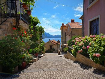 Street amidst houses and buildings against sky