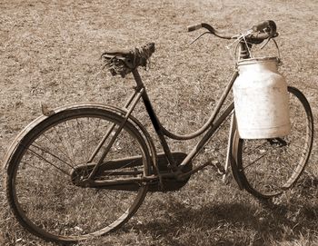 Bicycle parked on field