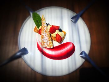 Close-up of strawberry in plate on table