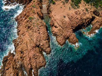 High angle view of rocks on beach