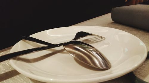 High angle view of empty plate on table