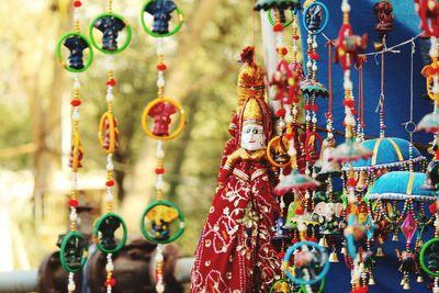 Close-up of multi colored decorations hanging