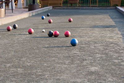 Multi colored balls on floor