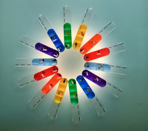 Close-up of syringe on white background