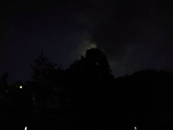 Low angle view of silhouette trees against sky at night