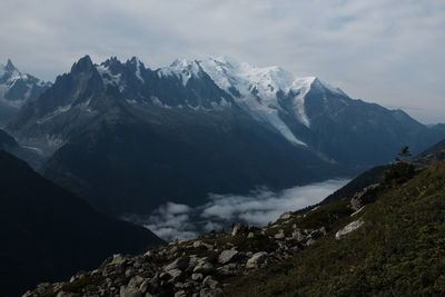 Scenic view of snowcapped mountains against sky