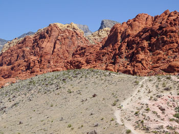 Scenic view of rocky mountains against clear sky