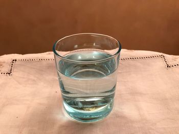 High angle view of water in glass on table
