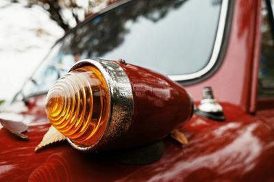 Close-up of vintage car headlight