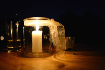 Close-up of glasses on table