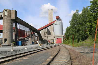 Train on railroad tracks against sky