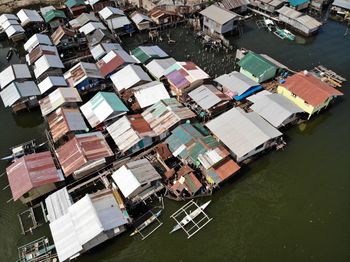 High angle view of buildings in city