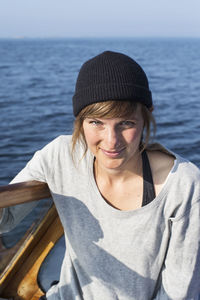 Smiling woman on boat, sweden