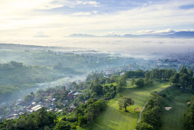 High angle view of landscape against sky