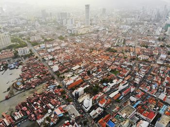 High angle view of buildings in city
