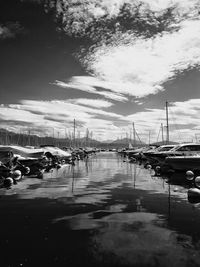 Boats moored at harbor