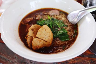 Close-up of soup served in bowl