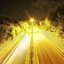 Light trails on road at night