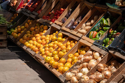 High angle view of fruits for sale in market