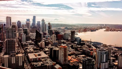 High angle view of seattle cityscape