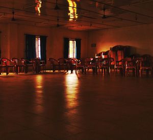 Empty chairs and tables in restaurant