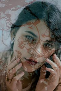 Double exposure of young woman