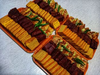 High angle view of food on table