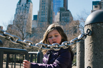 Portrait of girl in new york city park