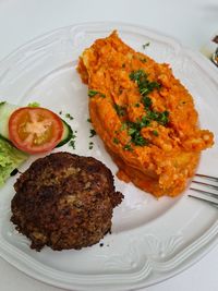 High angle view of food in plate