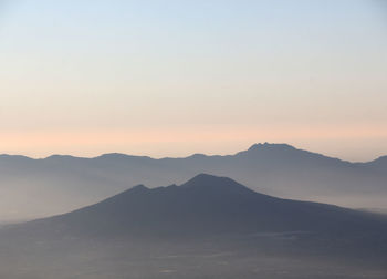 Scenic view of mountains against sky during sunset