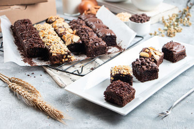 High angle view of cake in plate on table
