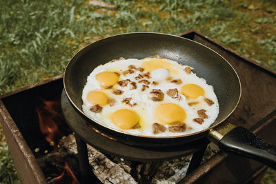 High angle view of breakfast on table