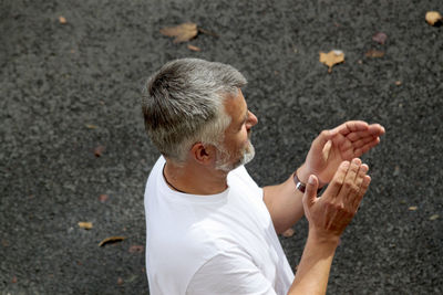 High angle view of person playing