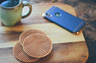 High angle view of cookies on table