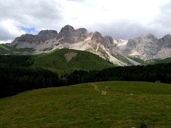 Scenic view of landscape and mountains against sky